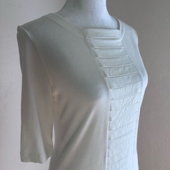 Akris Punto Ivory Stretch Modal Knit Top w/ Origami Fold Style Pleat Panel 8 US - Picture 4 of 16